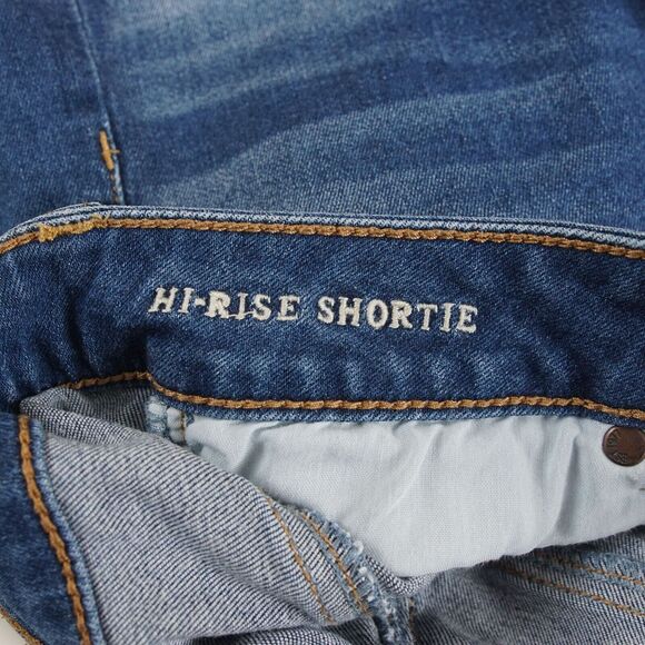 American Eagle Next Level Stretch Hi Rise Shortie Blue Denim Shorts Sz 2 - Picture 8 of 9
